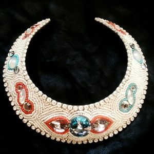 Vintage 80s Designer Hansen Pearl & Crystal Collar Necklace